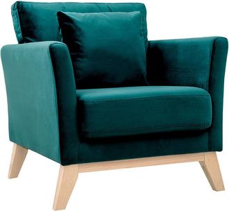 Miliboo Miliboo - Poltrona scandinava velluto petrolio piedi in legno chiaro oslo