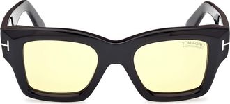 Tom Ford Ilias 50mm Square Sunglasses in Shiny Black /Amber at Nordstrom
