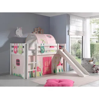 Les Tendances Les Tendances - Cama De Media Altura 90x200 Con Tobog&aacute;n, Somier Y Funda Spring Vipack Pino - Blanco