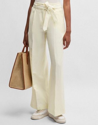 HUGO BOSS Womens Tepiala Wide-Leg Trousers - White - Size: 10