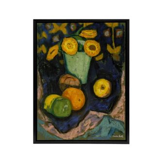 Artery8 Still Life with Flowers & Fruit Hartley Black Framed Canvas Wall Art | Size: W24 x H32