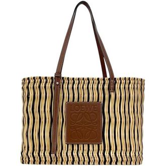 Loewe Beige Brown Raffia Leather Basket Tote Bag (Pre-Owned)