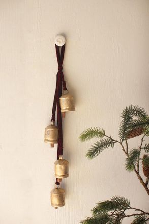 Kalalou Jingle Bell Cluster with Maroon Velvet Ribbon