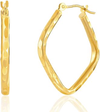 MAX + STONE 14k Solid Yellow Gold Diamond Cut Square Hoop Earrings 14MM to 23MM