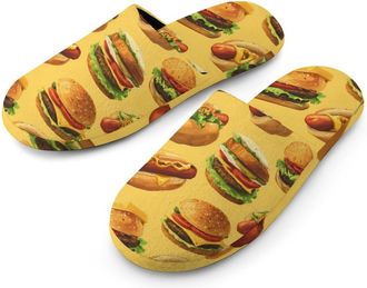 Generic Hot Dogs Sandwiches Hamburger Mens Cozy Memory Foam Slippers Warm Cotton House Shoes Comfy Slipper for Indoor Outdoor