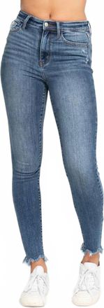 Judy Blue High Waist Skinny Jeans With Destroy And Shark Bit Hem In Blue