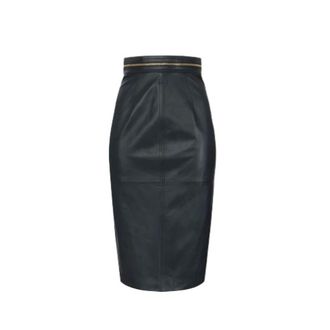 Elisabetta Franchi Leren midirok met split aan de voorzijde en gouden ritssluiting - Dames - Rokken - Zwart - Maat: M Zijde