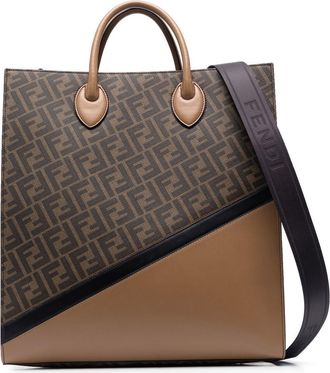 Fendi leather monogram-print tote bag - men - Calf Leather - OS - Brown