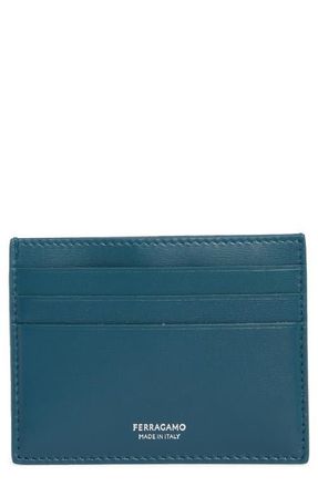 Ferragamo Classic Leather Card Case in Titanic Blue Nero at Nordstrom