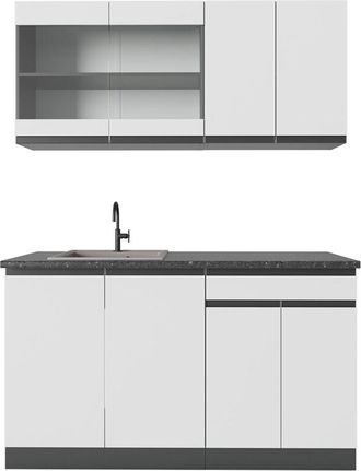 Vicco Cucina completa R-Line, Bianco/antracite, 140 cm Forma a J, Vicco