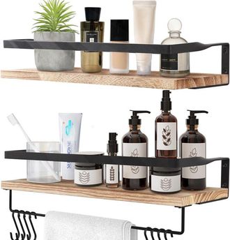 OEM Juego De 2 Estantes De Pared De Madera, Dise&ntilde;o Moderno, Con Toallero Y Ganchos, R&uacute;stico, Para Cocina, Ba&ntilde;o, Sal&oacute;n, Oficina, 40 X 15 X 7,5 Cm, Marr&oacute;n C