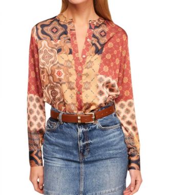 Misa Frankie Top In Surreal Patchwork Satin