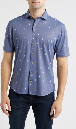 Johnnie-O Hula Dance Print Short Sleeve Button-Up Shirt in Navy at Nordstrom, Size Xx-Large