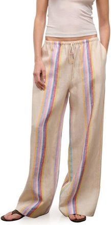 Staud Mateo Placed Stripe Linen Drawstring Pants in Day Trip Stripe at Nordstrom, Size X-Large