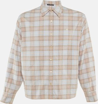 Acne Studios Blue Checkered Print Cotton Shirt