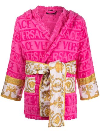 Versace Korte badjas met tekst - Roze
