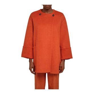 Liviana Conti Short Wool Coat Round Neck - female - Liviana Conti - Double-Breasted Coats - Orange - 2XL - Coats