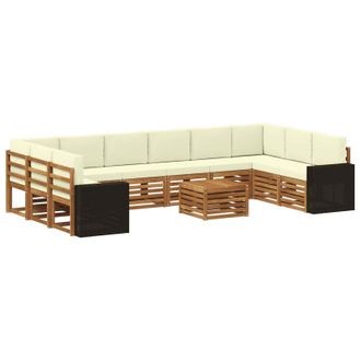 vidaXL Conjunto De Sof&aacute;s De Exterior 11 Pcs Natural Y Crema Poli&eacute;ster Vidaxl