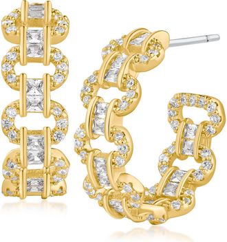 Kenneth Jay Lane Pav&eacute; Cubic Zirconia Chain Hoop Earrings in Gold Plated at Nordstrom