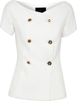 Philipp Plein Double-Breasted Short Sleeve Blazer - Dames - Blouses - Beige - XS - Polyester - Overhemden