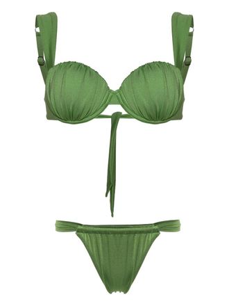 Noire Swimwear Bikini Cheeky con ruches - Verde