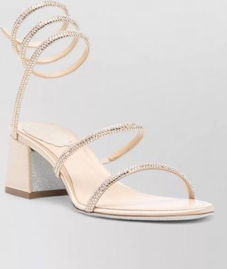 Rene Caovilla block heel sandals open toe ankle wrap