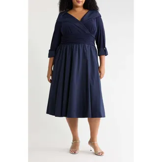 Jessica Howard Rhinestone Cuff Cocktail Dress in Navy at Nordstrom, Size 16W