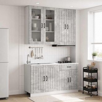 vidaXL Vidaxl Unit&agrave; Cucina Lucca 4 Pz Grigio Cemento Legno Ingegnerizzato