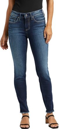 Silver Jeans Co Suki High Waist Raw Hem Skinny Jeans in Indigo at Nordstrom, Size 25 27