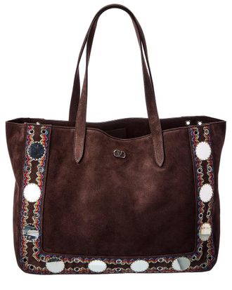Valentino Vlogo Suede Tote