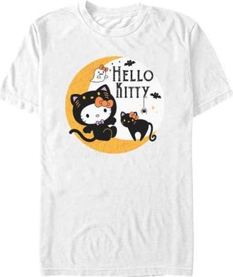 Hello Kitty Mens Hello Kitty Halloween Black Cat and Moon Graphic T-Shirt in White at Nordstrom, Size Xxx-Large
