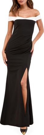 Lipsy Off the Shoulder Maxi Dress in Monochrome at Nordstrom, Size 10 Us