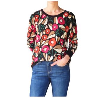 Twinset Blouses, female, Multicolor, Size: S Floral Ribbed Sweater