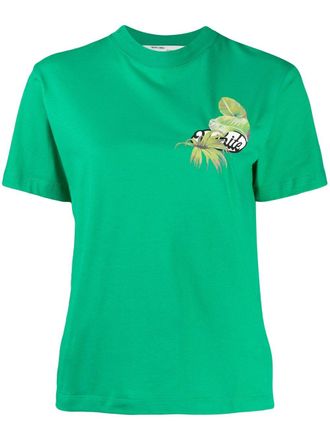 Off-white T-shirt met tropische print - Groen
