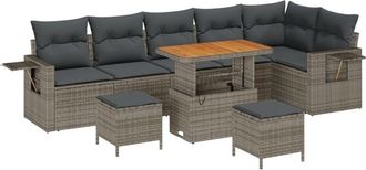 vidaXL Vidaxl - Garden Sofa Set Height-Adjustable 9 pcs Grey Poly Rattan