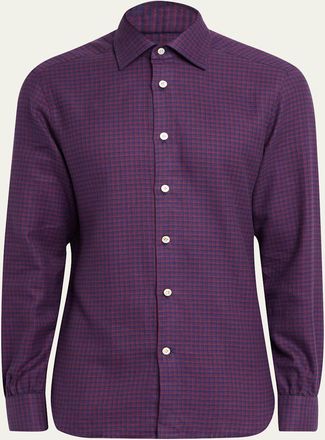 Kiton Mens Cotton Check Sport Shirt