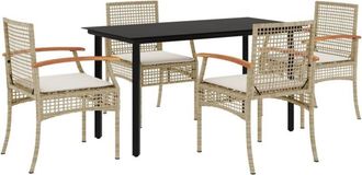 vidaXL Set Comedor De Jard&iacute;n 5 Pzas Con Cojines Rat&aacute;n Sint&eacute;tico Beige Vidaxl