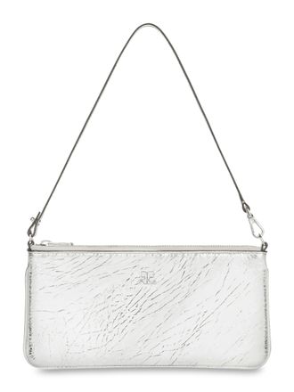 Courr&egrave;ges Rectangular Zipped Pouch in Crinkled Silver Leather