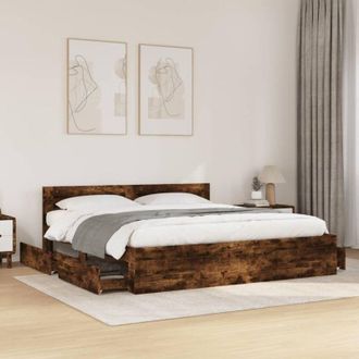 vidaXL Cama Con Cabecero Madera De Ingenier&iacute;a Roble Ahumado 200x200 Cm Vidaxl