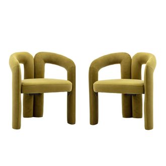 Urban Meuble Set de 2 sillas de dise&ntilde;o escultural en terciopelo verde mostaza