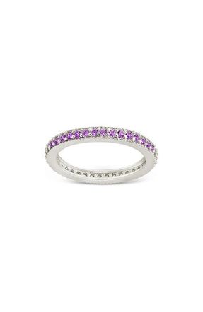Sterling Forever Cubic Zirconia Pav&eacute; Thin Band Ring in Silver/Amethyst at Nordstrom, Size 10