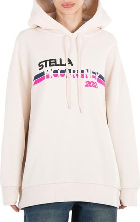 Stella McCartney Stella Mccartney Ladies Cream Moto Logo-print Hoodie, Brand Size 34 (US Size 0)