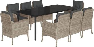 vidaXL 9 Piece Garden Dining Set with Cushions Light Grey Poly Rattan vidaXL