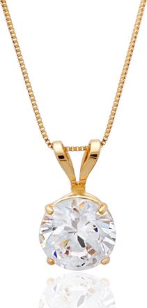 MAX + STONE 14K Gold 6.5MM Solitaire Cubic Zirconia Pendant Necklace with 18 Inch Box Chain