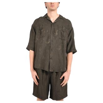 Andrea Ya'aqov Short Sleeve Shirts, male, Gray, Size: 2XL Bowling Collar Short Sleeve Shirt