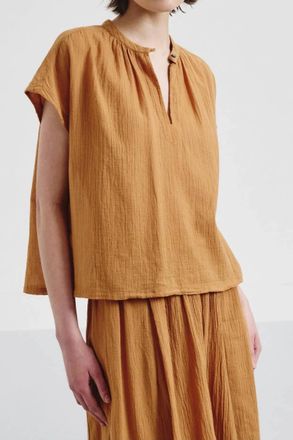 Pomandere Organic Cotton Crepe Gauze Top In Apricot