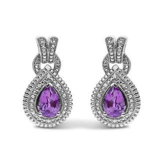 House of Brilliance Sterling Silver Pear Cut Amethyst and Diamond Accent Teardrop Stud Earrings at Nordstrom