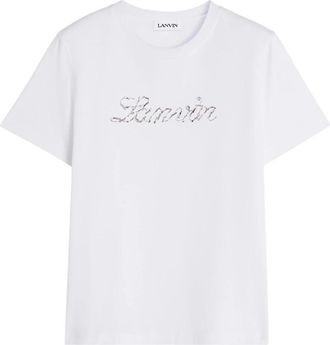 Lanvin Geborduurd Script Logo T-shirt - Dames - T-shirts - Wit - M - Katoen - Tops