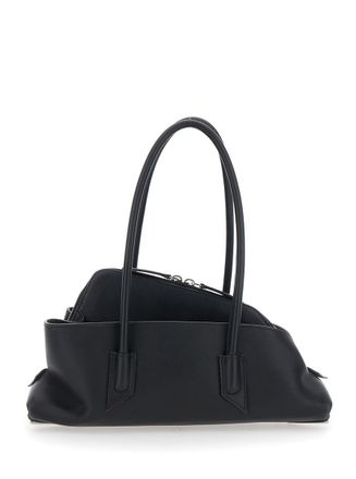 The Attico La Passeggiata Small Black Shoulder Bag With Tubular Handles And Impressed Logo On The Front In Leather Woman