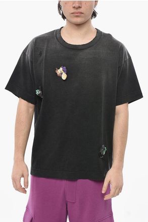 Givenchy Washed-Effect Cotton Crewneck T-Shirt With Applied Details size L